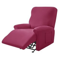 Stretch Recliner Chair Cover, Plush 4Piece Recliner Covers for Large Recliner, Soft Thick Luxury Velvet Furniture Protector with Elastic Bottom,A