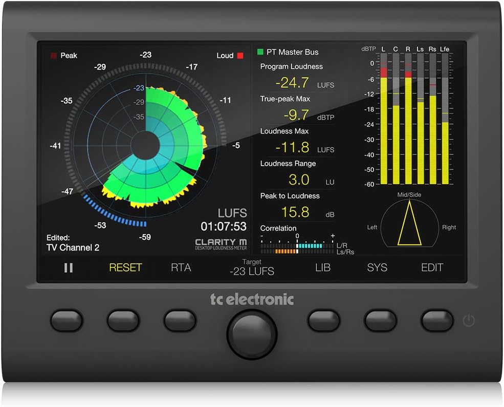 TC Electronic CLARITY M V2 Stereo and 5.1 Audio Loudness Meter with 7" High Resolution Display and USB Connection for Plug-In Metering, Compatible with PC and Mac
