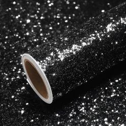 VEELIKE Black Chunky Glitter Wallpaper Peel and Stick Luxury Sparkle Wallpaper for Bedroom Walls Shimmering Glitter Contact Paper Self Adhesive Vinyl Wrap for Furniture Stickers...