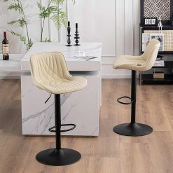 YOUTASTE Bar Stools Set of 2 with Back Adjustable Barstools Luxury Upholstered Bar Chairs Faux Leather Counter Height Bar Stools Swivel Barstool for Home Kitchen Island Beige
