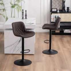 YOUTASTE Bar Stools Set of 2 with Back Adjustable Barstools Luxury Upholstered Bar Chairs Faux Leather Counter Height Bar Stools Swivel Barstool for Home Kitchen Island Brown