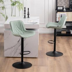 YOUTASTE Bar Stools Set of 2 with Back Adjustable Barstools Luxury Upholstered Bar Chairs Faux Leather Counter Height Bar Stools Swivel Barstool for Home Kitchen Island Mint Green
