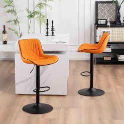 YOUTASTE Bar Stools Set of 2 with Back Adjustable Barstools Luxury Upholstered Bar Chairs Faux Leather Counter Height Bar Stools Swivel Barstools for Home Kitchen Island Orange