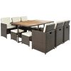 11 Pieces Patio Furniture Set, Armchairs with Coffee Table, Outdoor Furniture with Thick Cushion, Modern Furniture Deep Seating for Garden Porch, Chestnut Brown & Creamy