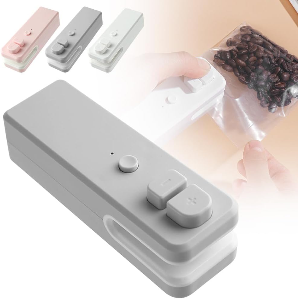2 in 1 Bag Cutter and Sealer, Bag Sealer Heat Seal, Portable Vacuum Food Sealer Bag Sealing Machine for Plastic Bags Snack Bags (Gray)