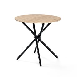39F Furniture Dream Round dining Table modern design wood effect round crossed legs, oak, 80 x 80 x 75 cm