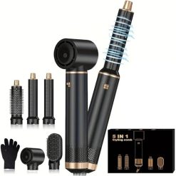 5 in 1 Air Styler – Magic Styler - Hair Dryer Brush – Multi use Styling Appliances - Thermal Wrap - for Curling, Straightening, Volumizing and Drying – 110,000 RPM – Ionic...