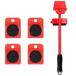 5PCS Furniture Movers, Furniture Transport Roller, Furniture Mover's Dolly with Lifer, Heavy Furniture Moving Rollers Leg Dolly(Red+Black)