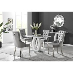Scottsmoor Halo Dining Table Set in Modern High Gloss with 4 Luxury Velvet Dining Chairs