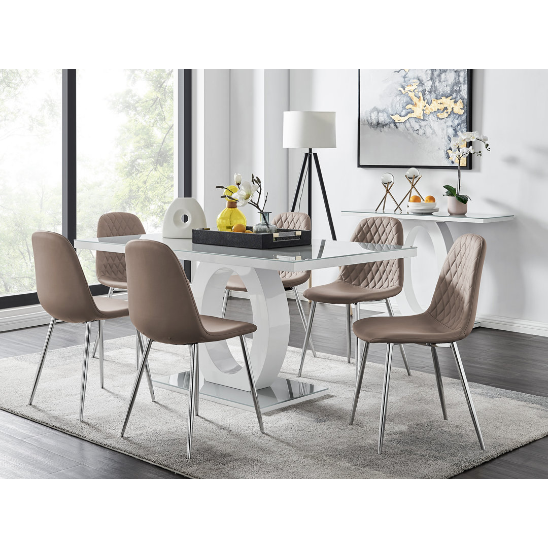 Scottsmoor Modern High Gloss & Glass Dining Table Set - 6 Scandi-Style Faux Leather Dining Chairs