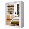A.C. Milan Modern Double Mirror sliding door wardrobe with LED Light Width 100cm/120cm/150cm/180cm/203cm/250cm (120, White)