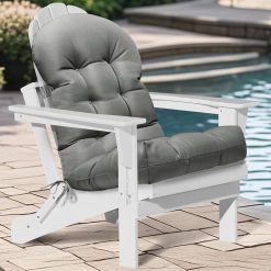 Adirondack Garden Chair Cushion Waterproof Thicken 110x50x10 cm Patio Chair Cushions for Outdoor Indoor Furniture High Back Seat Pad with Ties for Rocking Chairs, Grey