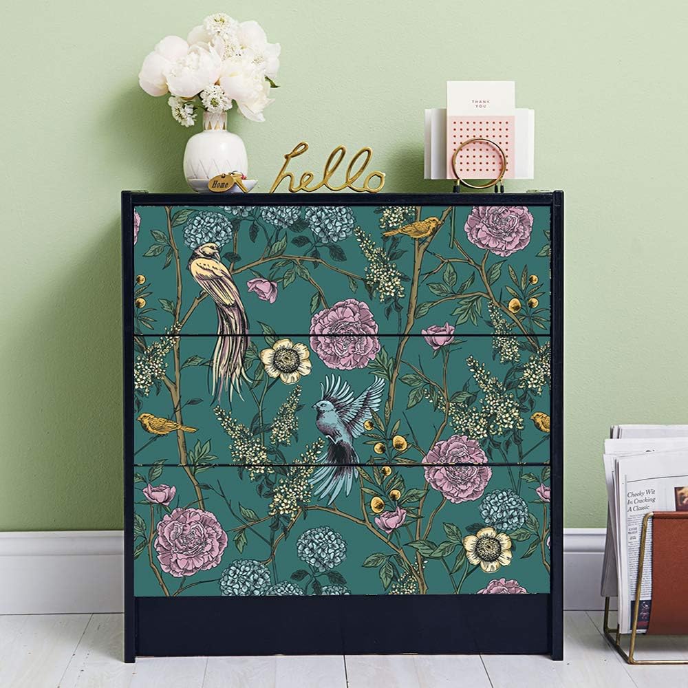 Alwayspon Victorian Garden Decals for MALM Dresser, Removable Drawer Front Stickers, Peel and Stick Furniture Sticker Skin, 3 Pcs x 31.6"x7.9"