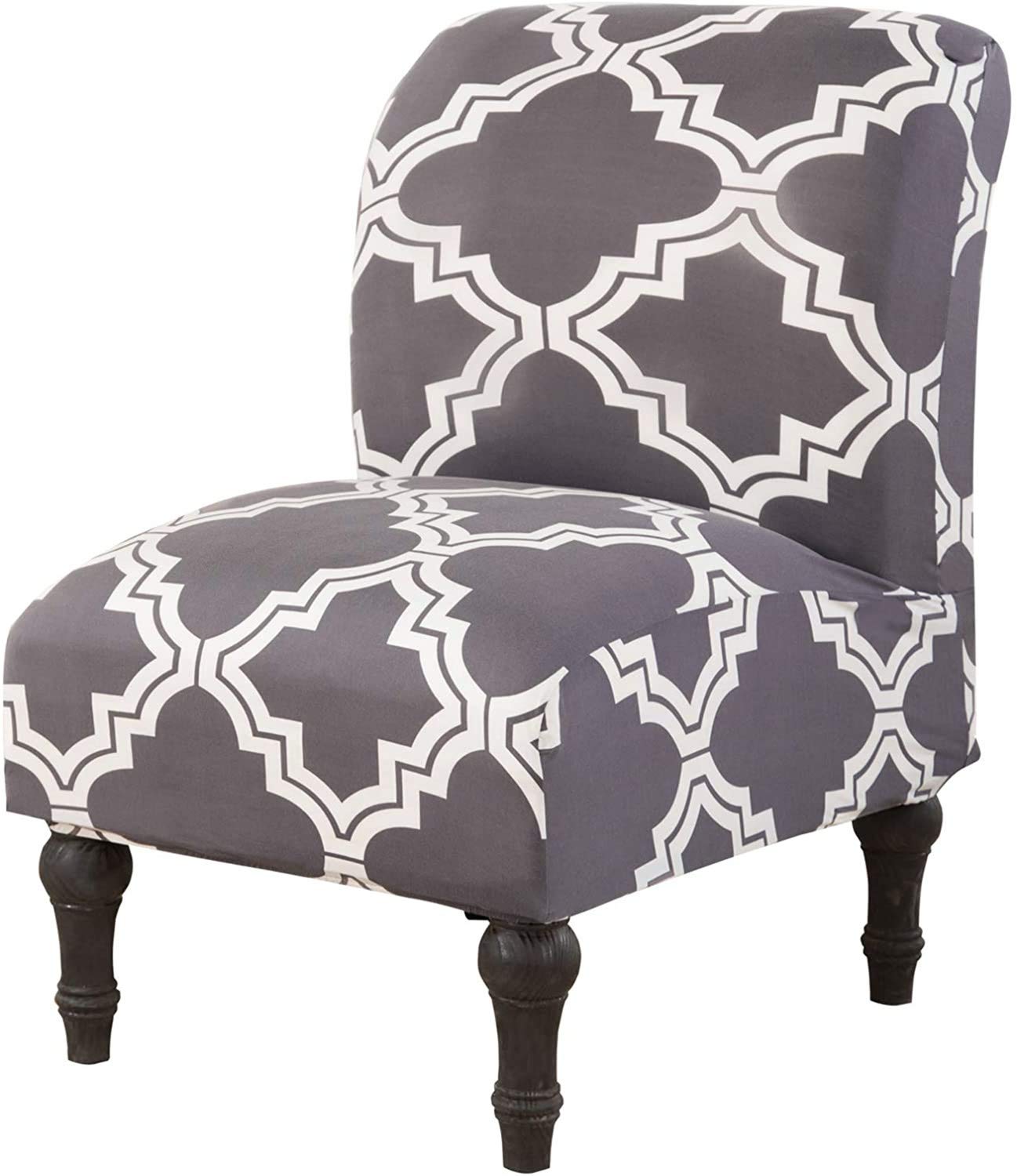 Armless Accent Chair Cover Slipcover, Stretch Spandex Geometric Floral Printed Sofa Chair Covers Furniture Protector Covers Removable Washable for Living Room Hotel (Gray...