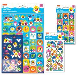 Baby Shark Mega Sticker Bundle Pack | Perfect for Scrapbooking and Decoration | Reusable on Non-Porous Surfaces, Blue