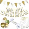 Baby Shower Unisex 24pcs Decoration Bundle Sage Green Gold - Neutral Gender Reveal Banner Garland, Bunting, Confetti, Latex Balloons And Sash For Mum To Be - Botanical Decor For...