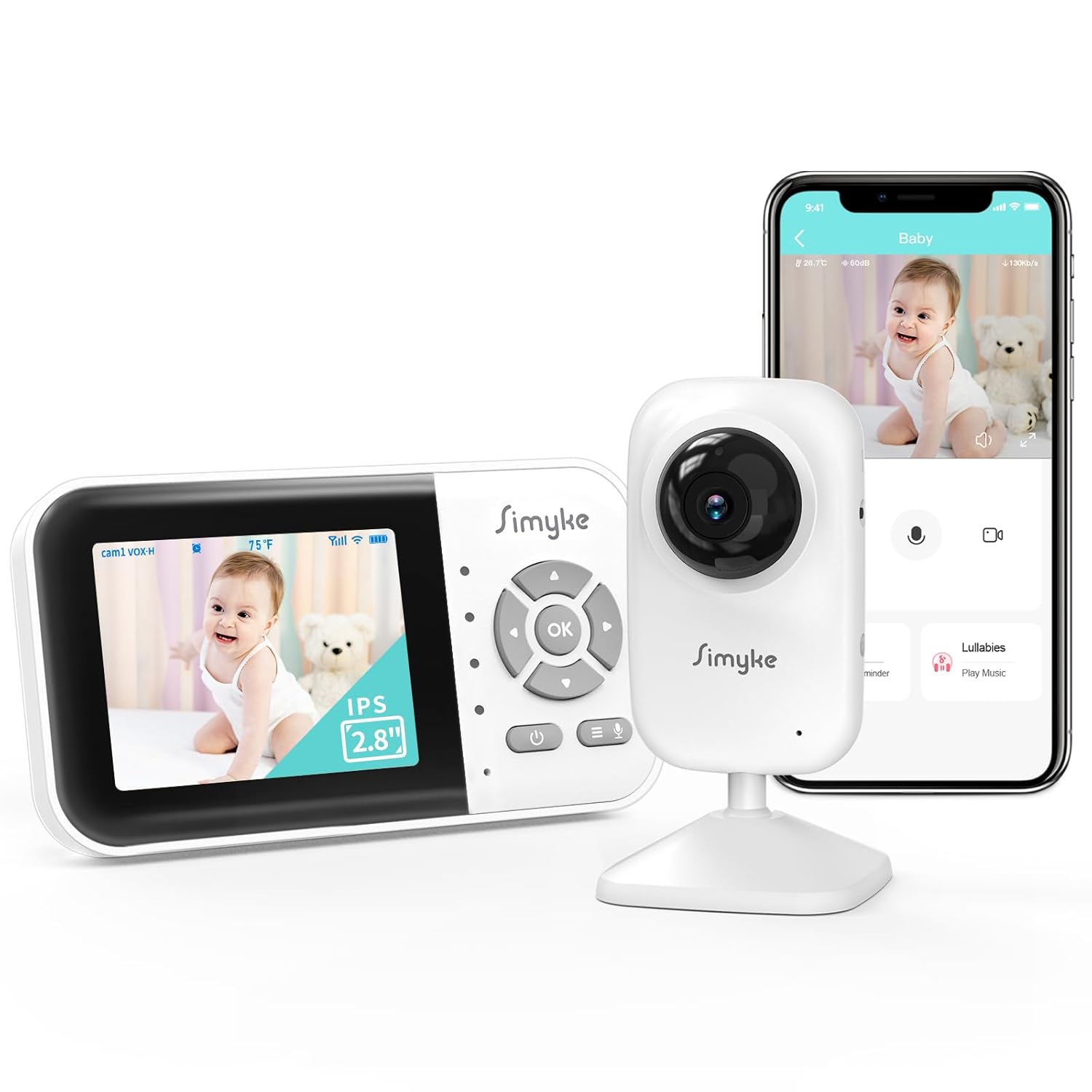 Baby Video Monitor, WiFi Baby Camera, 2.8" Screen & App Control, 1000ft Long Range, 2-Way Talk, Auto Night Vision, Alert