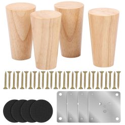 Belle Vous Wood Furniture Leg Replacement Set (4 Pack) - Solid Wooden Furniture Feet with Mounting Plate and Screws for Sofa/Couch, Cabinet, Bed, Chair or Dresser - 10cm/4 Inches