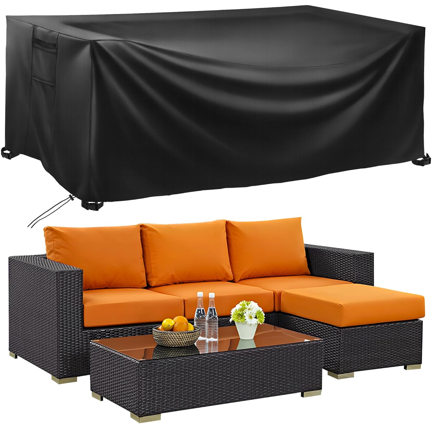 Bemece Garden Furniture Covers, Outdoor Furniture Covers Waterproof with Air Vent, Upgraded 420D Oxford Outdoor Patio Rectangular Cover, Anti-UV, Tear-Resistant, 180 * 120 * 74cm