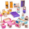 Bigjigs Toys Heritage Wooden Dolls House Furniture Set - 27 Piece Dollhouse Furniture Set for Wooden Doll Houses, Quality Wooden Furniture for Dollhouses