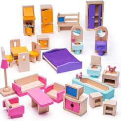 Bigjigs Toys Heritage Wooden Dolls House Furniture Set - 27 Piece Dollhouse Furniture Set for Wooden Doll Houses, Quality Wooden Furniture for Dollhouses