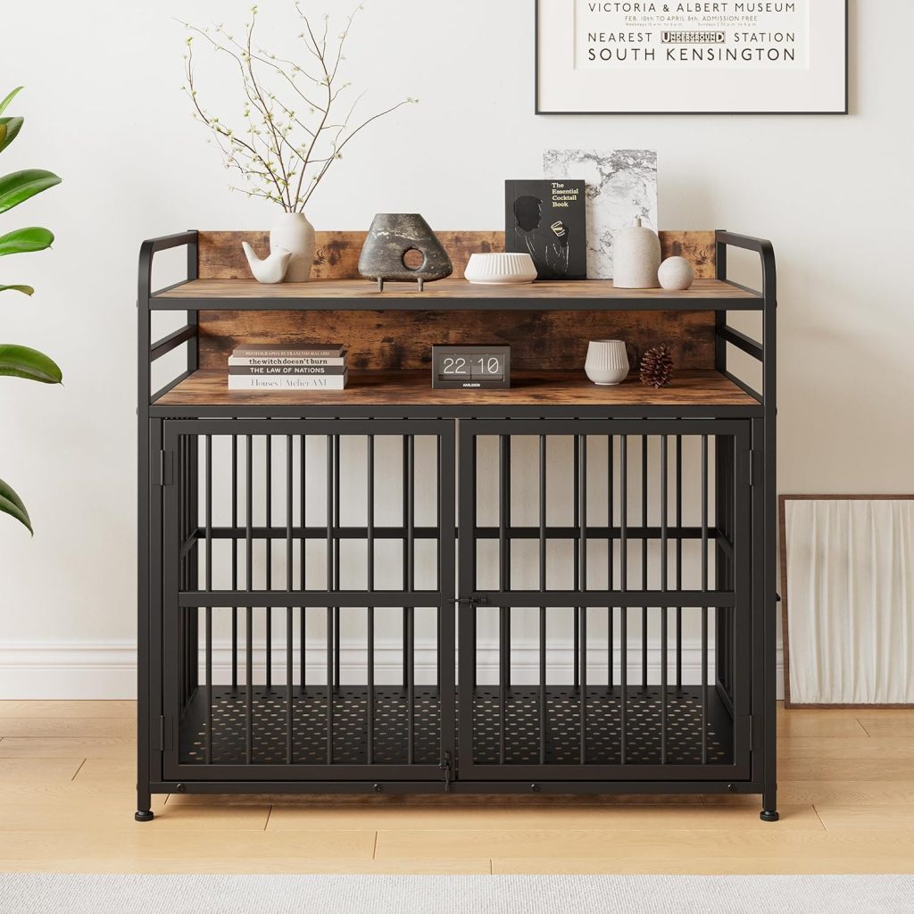 BORPHOM 40.55″Wooden Dog Crate Furniture with Drawer Storage, Large Dog ...