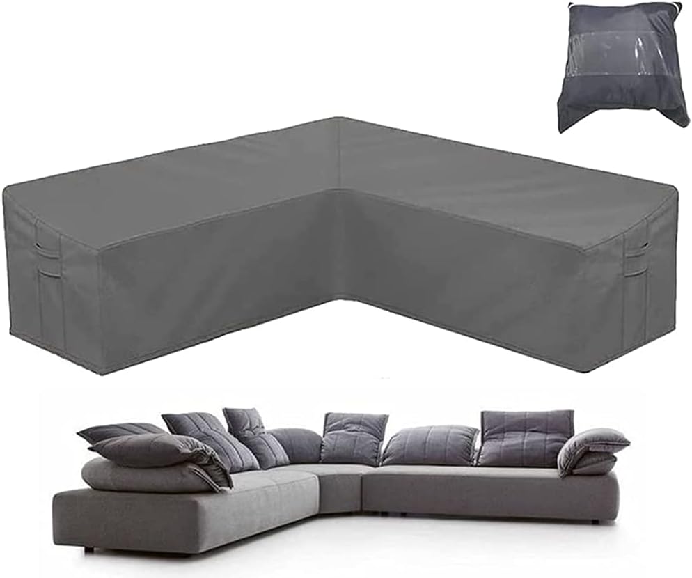 BOSKING Patio Furniture Sectional Couch Cover Grey 420D Oxford Waterproof L Shaped Garden Rattan Corner Sofa Furniture Protector Covers for Outdoor Indoor Veranda