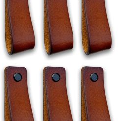 Brute Strength - Leather Handles for Furniture - Cognac - 6 pcs - 16,5 x 2,5 cm - Cabinet Handle, Door Handle for Kitchen, Bathroom, cabinets, Dresser, Wood