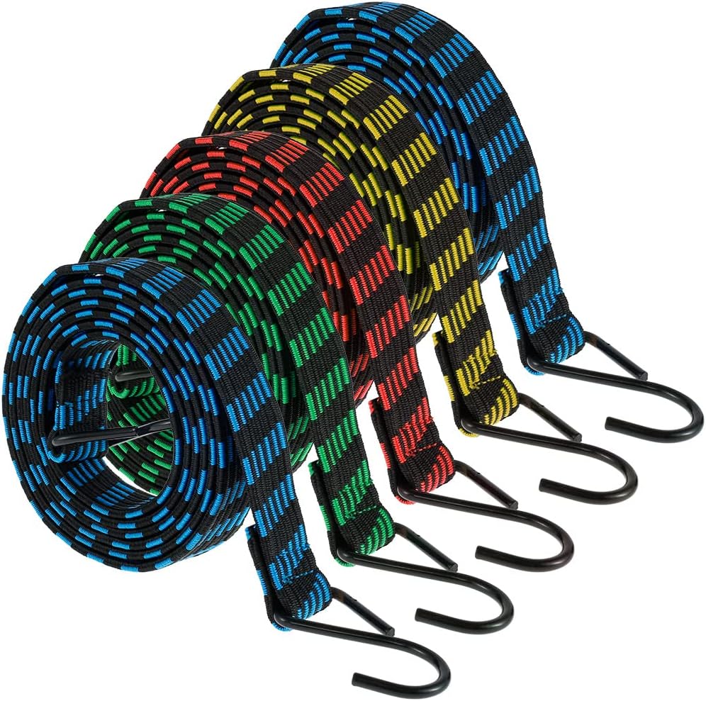 Bungee Cords, 5 Pack 2M Adjustable Elastic Bungee Cords with Hooks Weatherproof & UV-Resistant Elastic Bungee Straps For Securing Tarps, Luggage, Tents, Bikes, Garden Furniture,...