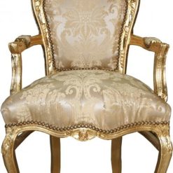 Casa Padrino Baroque Dinner Chair Creme Flower Pattern/Gold with armrest