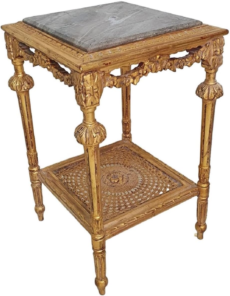 Casa Padrino baroque side table antique gold/gray - Magnificent antique style solid wood table with marble top - Living room furniture in baroque style - Baroque furniture