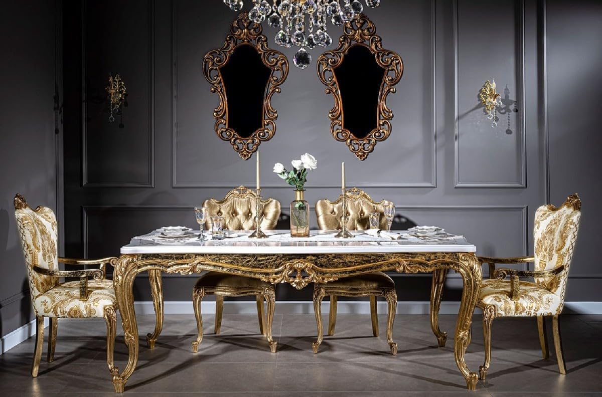 Casa Padrino luxury baroque dining room set white/gold - 1 Dining Table & 6 Dining Chairs - Handcrafted dining room furniture in baroque style - Noble & Magnificent