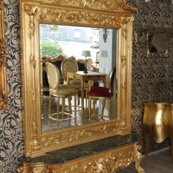 Casa Padrino luxury baroque mirror console Gold Lion - Luxury living room furniture console with mirror