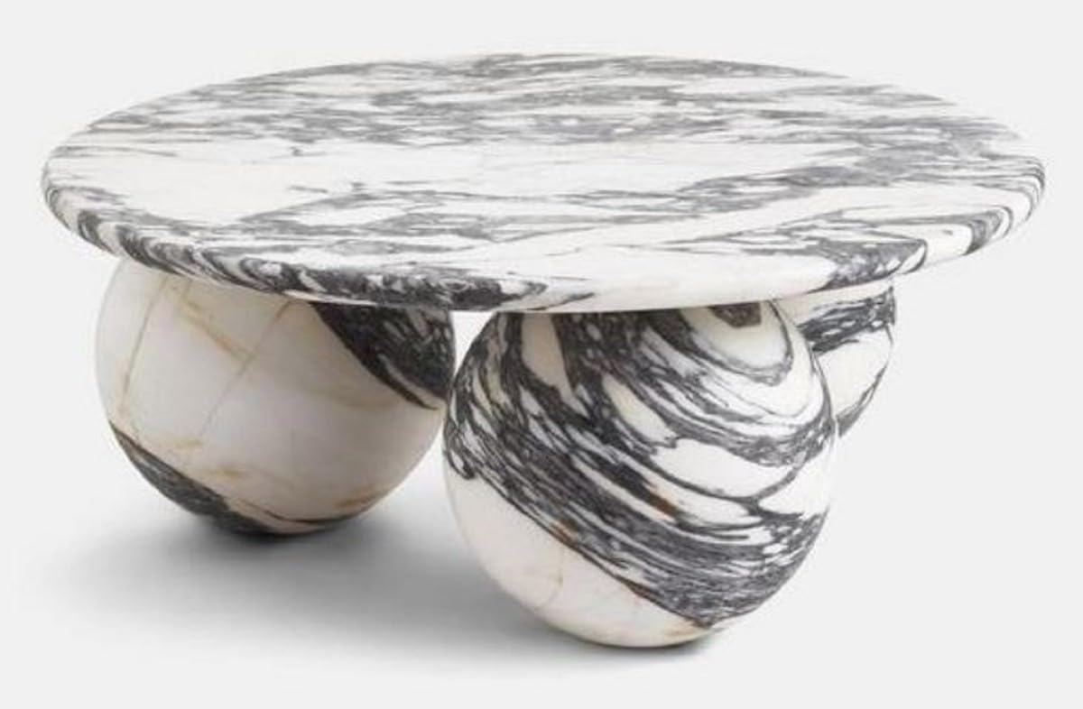 Casa Padrino luxury coffee table white/black Ø 90 x H. 32 cm - Round marble living room table - Living room furniture - Luxury furniture - Marble furniture - Luxury furnishings