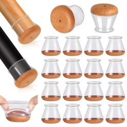 Chair Leg Floor Protectors, 16 Pcs Silicone Chair Leg Covers Caps for Hardwood Floors with Wrapped Felt, Furniture Feet Protectors Pads (Fit:20.1-30mm)