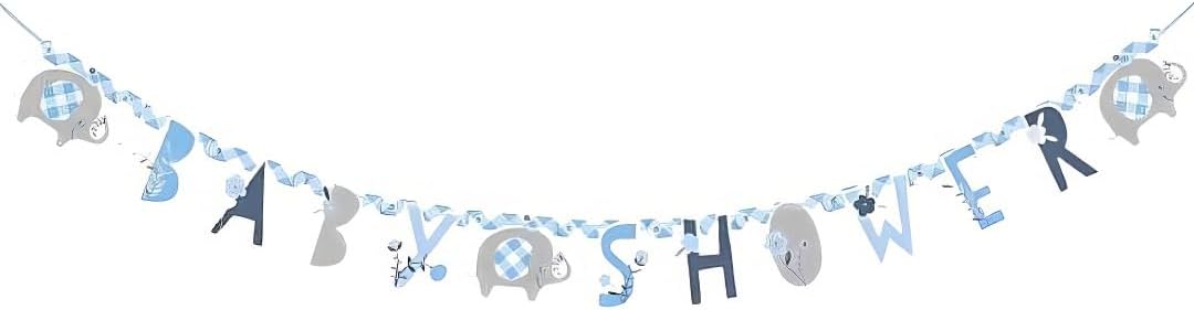 Charming Blue Floral Elephant Jointed Baby Shower Banner (165cm x 12 cm) - Ideal for Boy Baby Shower, Blue Birthday Decorations & More - 1 Pc