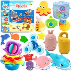 Chennyfun Duck Baby Bath Toy Set, 23PCS Baby Tub Toys, Floating Sea Animals Bathtub Water Squirt Toys with Baby Bath Books, Wind Up Bath Toys, Education Teaching and Learning...