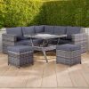 Club Rattan Garden Furniture Lille 7-seater Compact Corner Sofa with Dining Table and 2 Stools in Grey Rattan