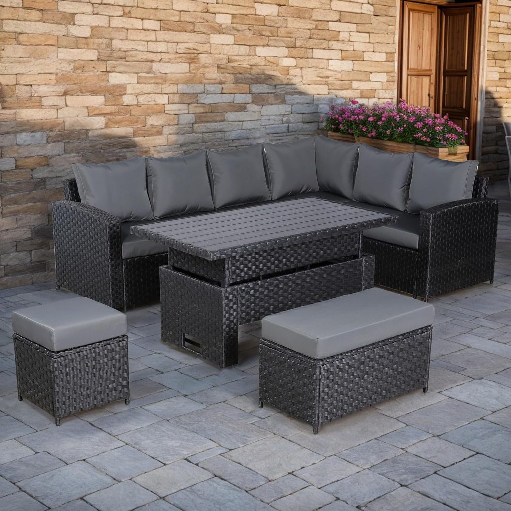 Club Rattan Garden Rattan Furniture Set With Rising Table, 9 Seater ...