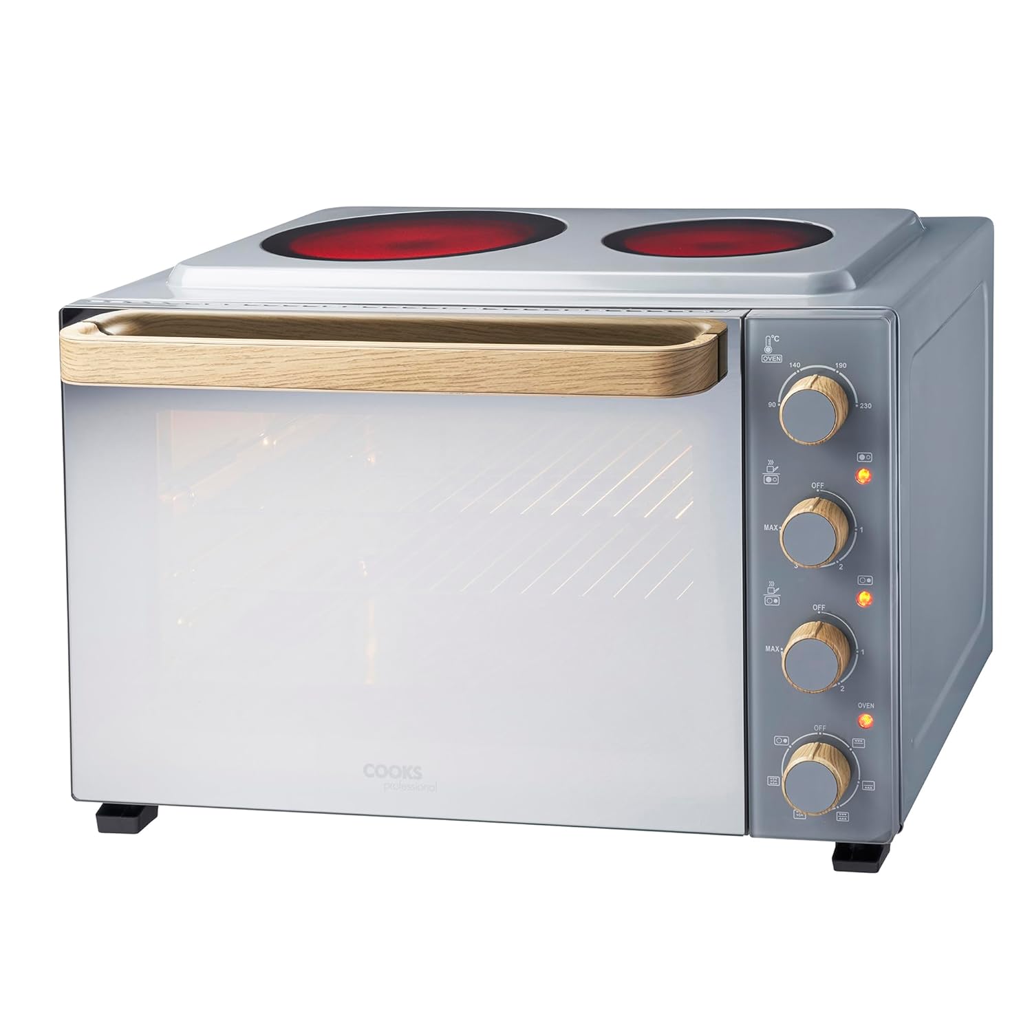 Cooks Professional Mini Oven with Ceramic Hobs | Energy Efficient Electric Countertop Cooker with Two Hobs & Wire Rack Baking Tray | Kitchen Table Top Grill Ovens | 48L Capacity...