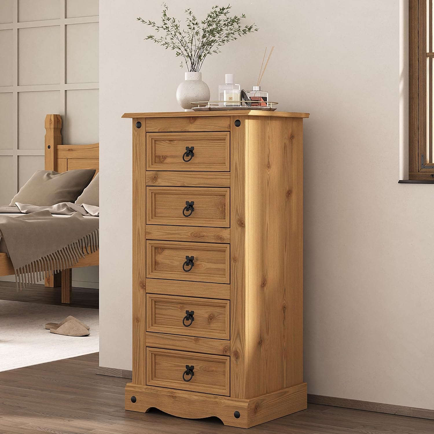 Corona 5 Drawer Narrow Chest, Tallboy, Mexican Pine