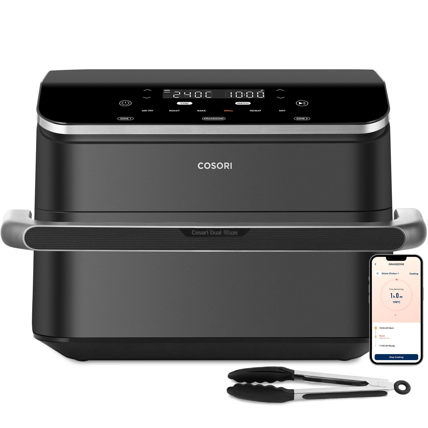 COSORI Smart Air Fryer TwinFry, 10L Grandzone & Dual Zone, Dual Blaze Tech with 4 Fast Heaters, 8-in-1, 35-240℃, Energy Save, Oil Free, 70 App Recipes, 1 Silicone Tong,...