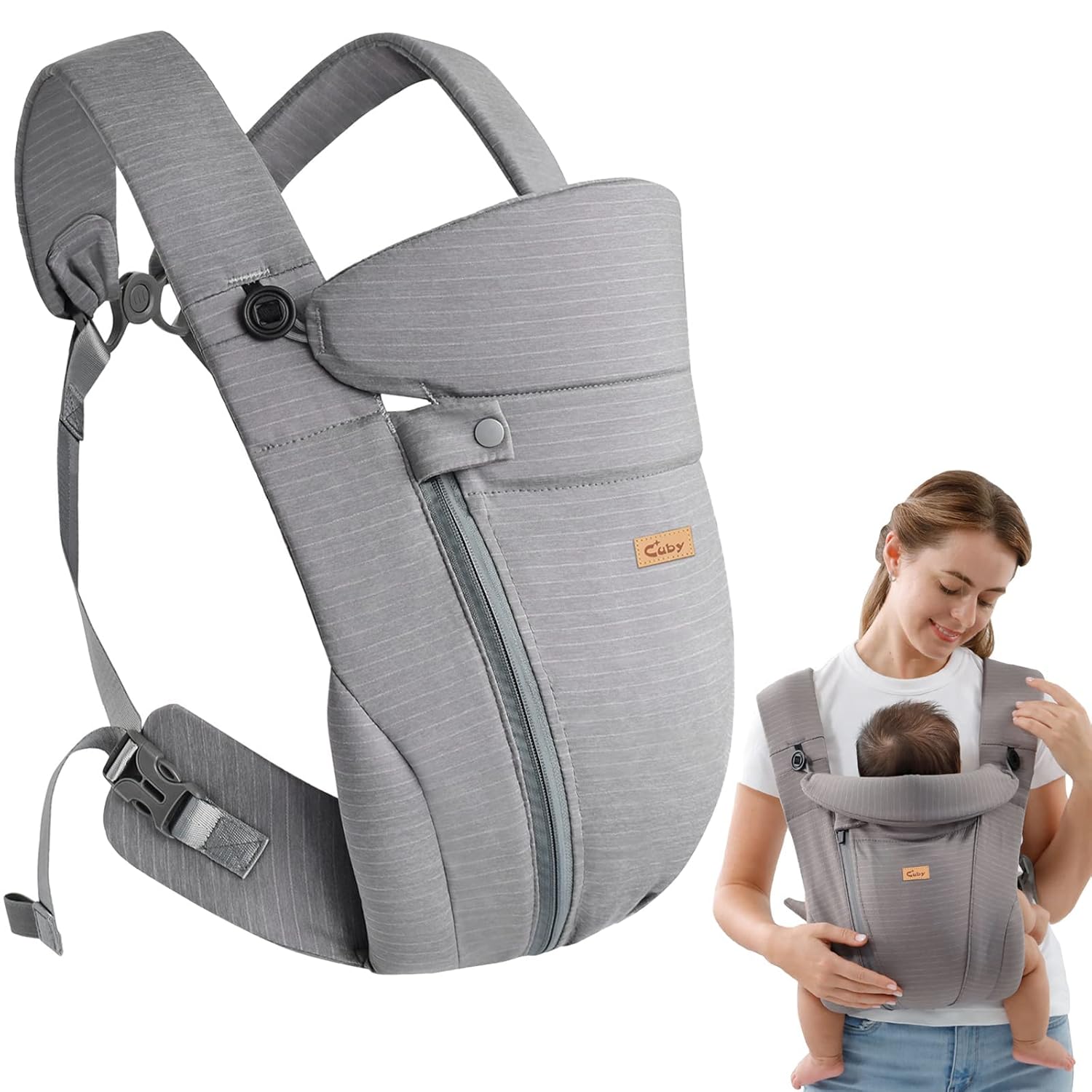 CUBY Baby Carriers from Newborn, Breathable Zipper Ergonomic Easy Wraps Carrier 3D Air Mesh Adjustable Head Neck Support Outdoor Front Backpack Baby Carriers Use Up to Aged 3...
