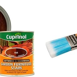 CUPRINOL 5158525 Garden Furniture Stain Exterior Woodcare, Oak,750ML & Silverline Synthetic Paint Brush 50mm / 2" (367969)