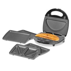 Daewoo 3 In 1 Sandwich, Panini And Crimp Maker With Removable Interchangeable Plates For Multi Use, Non-Stick, Secure Lid Latch, LED Indicators, Compact, Black