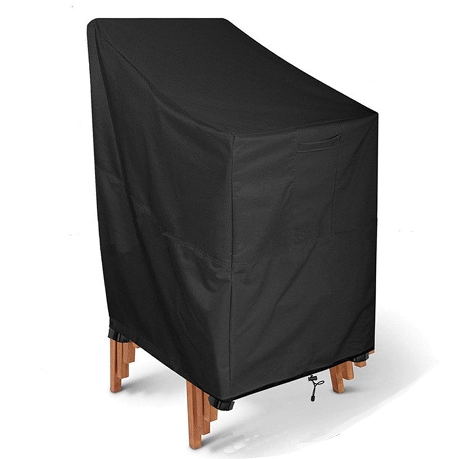 Dapetz® Garden Stacking Chair Cover - Water Repellent, Windproof, Anti-UV 420D Polyester Reclining Patio Chair Covers, 65x75x85/120cm, Black