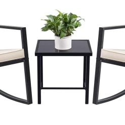 Devoko Conversation Sets with Glass Coffee Table, Beige, 3 Pieces