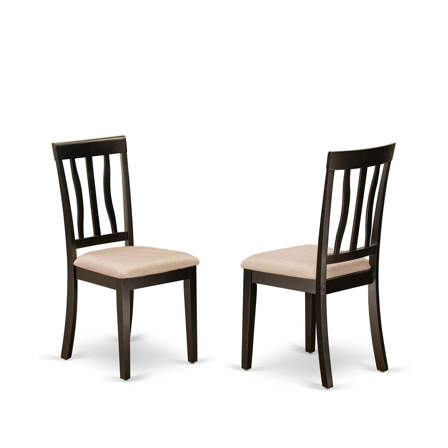 East West Furniture Antique Kitchen Dining Linen Fabric Upholstered Wood Chairs, Set of 2, Cappuccino