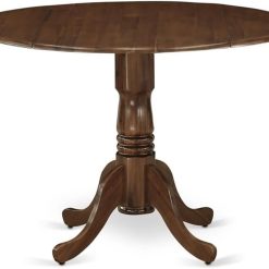 East West Furniture DLT-AWA-TP Dublin Dining Room Table - a Round Solid Wood Table Top with Dropleaf & Pedestal Base, 42x42 Inch, Walnut