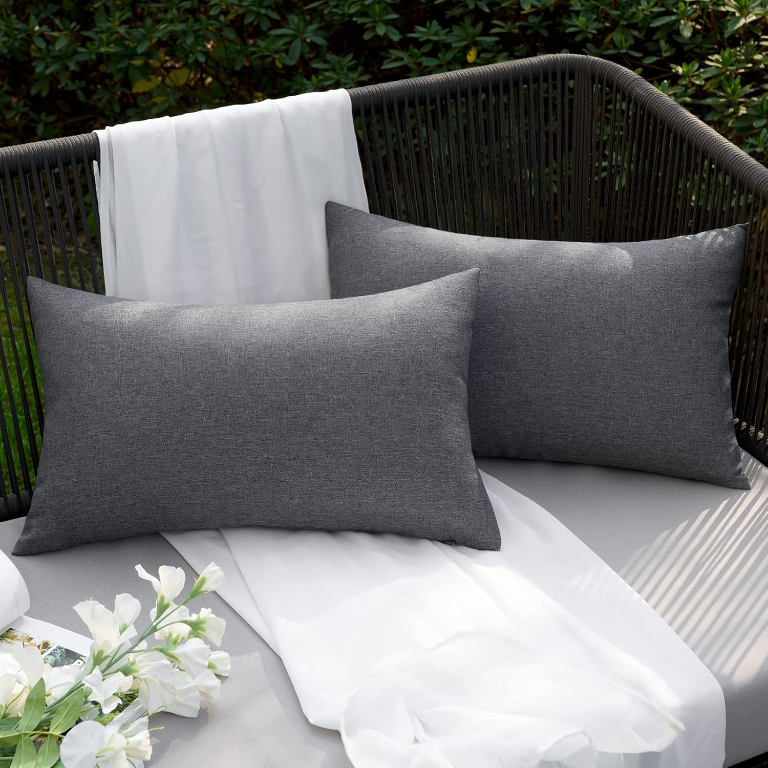 EMEMA Outdoor Cushion Covers Waterproof Decorative 12 x 20 Inch Throw Pillow Covers for Furniture Patio Couch Garden Grey Sofa Bed Linen Balcony Outside Cushions 30 x 50 cm Set...